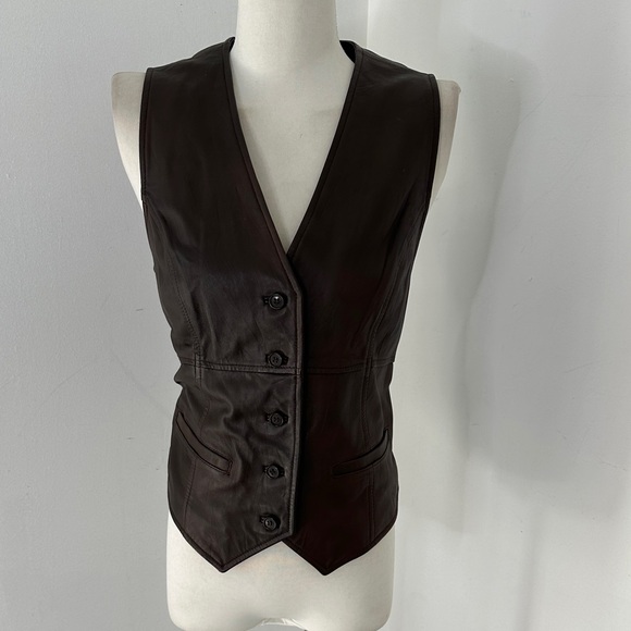 CABI Genuine Leather Brown Vest Top Preppy Academia  Size M - Picture 1 of 6